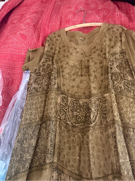 Dresses & Skirts - Embroidered Olive Green Boho Tunic and skirt set embroidered rayon 90s New